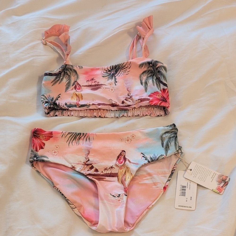 Agua Bendita girl's Tropical Print Bikini Set